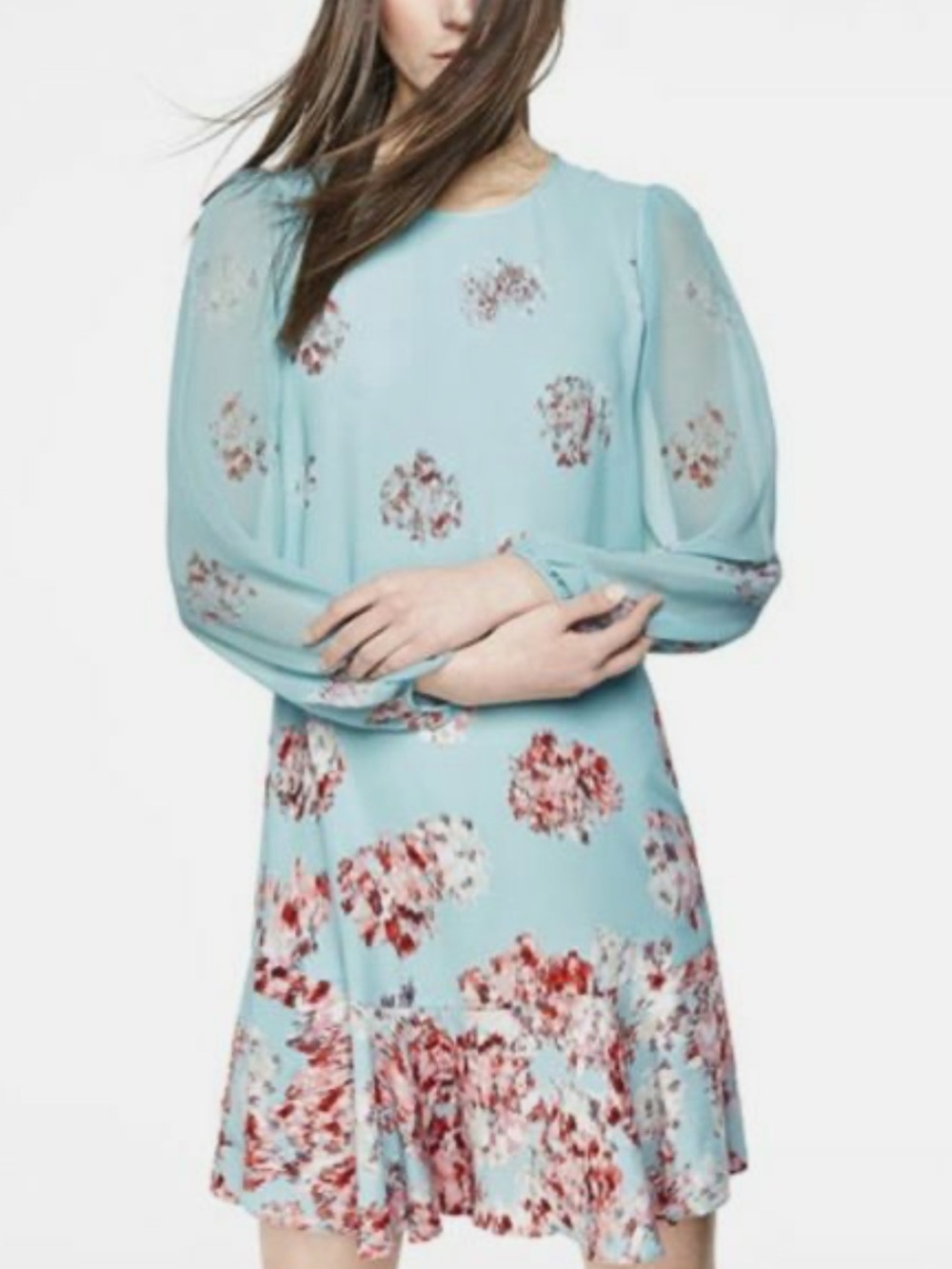 BCBGMaxAzria Bailee Aqua Floral Chiffon Dress Size M Coquette Girl